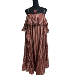 Free People Off the Shoulder Red Como Brown Tiered Ruffled Sundress, XS, NWT